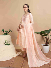 Peach Lychee Silk Floral Printed Anarkali Kurti, Pant and Designer Dupatta